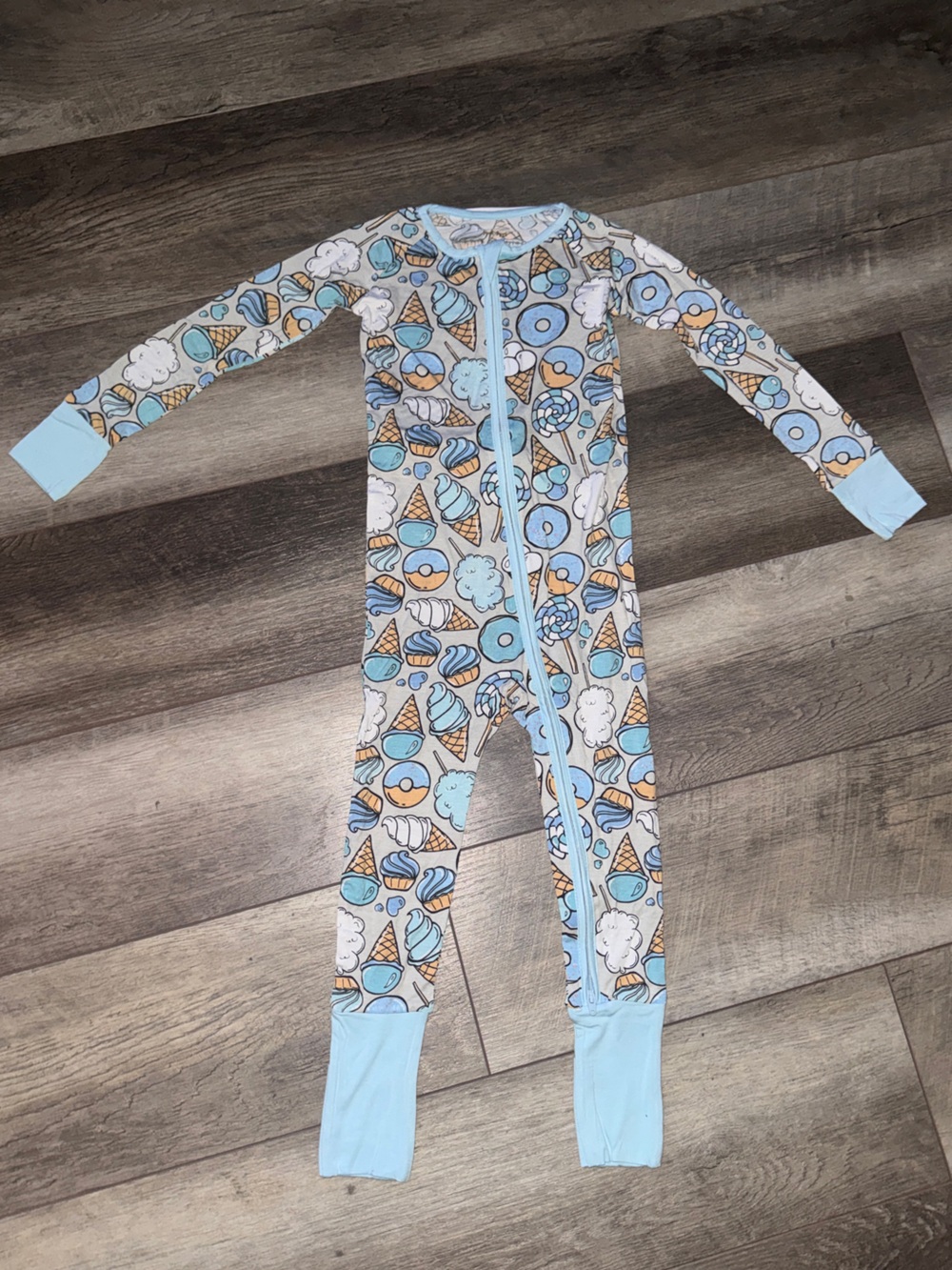 Little Sleepies Blue Sweet Treats Donuts & Ice Cream Bamboo Zippy Sleeper NWOT